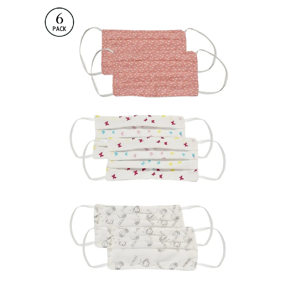 Bellofox Alice,butterflies And Brunch 3-layer 3-ply Reusable & Washable Cotton Face Mask (set Of 6)