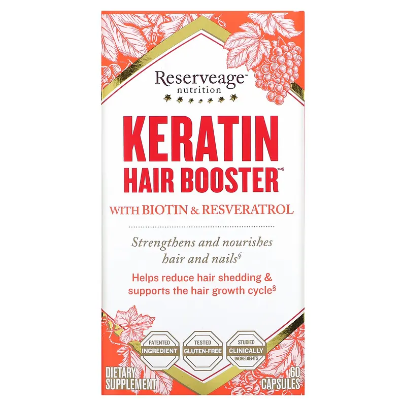 Keratin Hair Booster with Biotin & Resveratrol, 60 Capsules