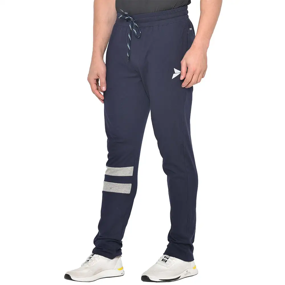 Fitinc Cotton Double Strip Designed Trackpant with Both Side Zipper,  Navy Blue  Small