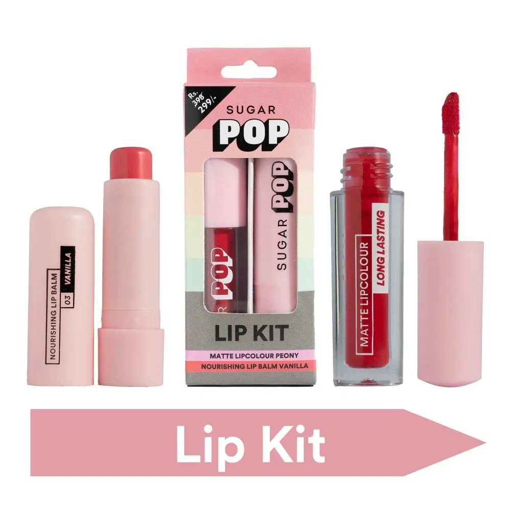 SUGAR POP Matte Lipcolour - 03 Peony + Nourishing Lip Balm - 03 Vanilla Lip Kit 4.5gms + 1.6ml