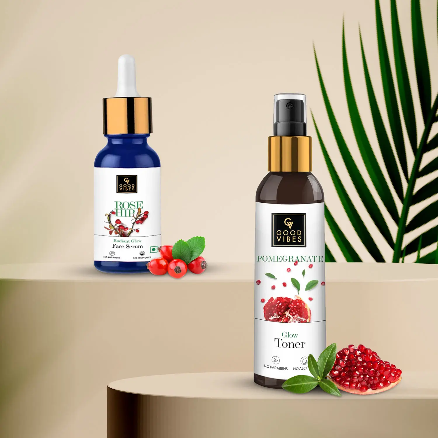 Good Vibes Radiant Glow Face Serum - Rose Hip (10 ml) and Good Vibes Toner - Pomegranate (120 ml) Combo