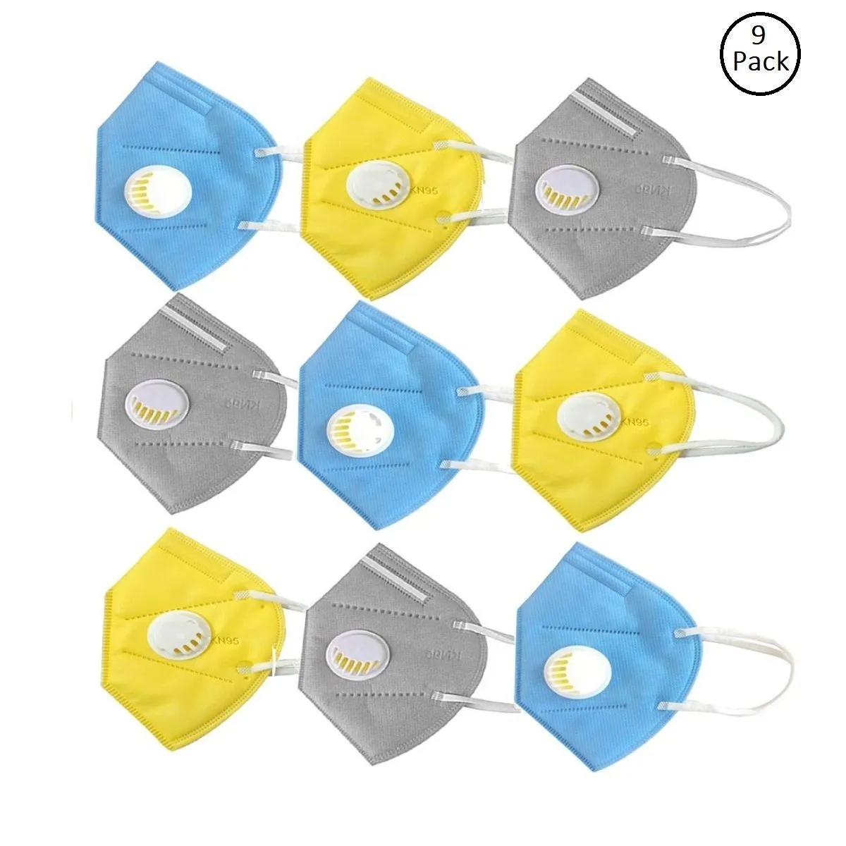 OOMPH Pack of 9 Anti-Pollution Reusable 5 Layer Mask - Blue Yellow Grey