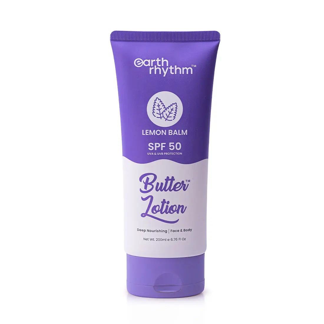 Earth Rhythm Lemon Balm SPF 50 Butter Lotion| Heals & Soothes Skin, Firms Skin, UVA & UVB Protection|for All Skin Types |for Face & Body | Men & Women - 200 ML