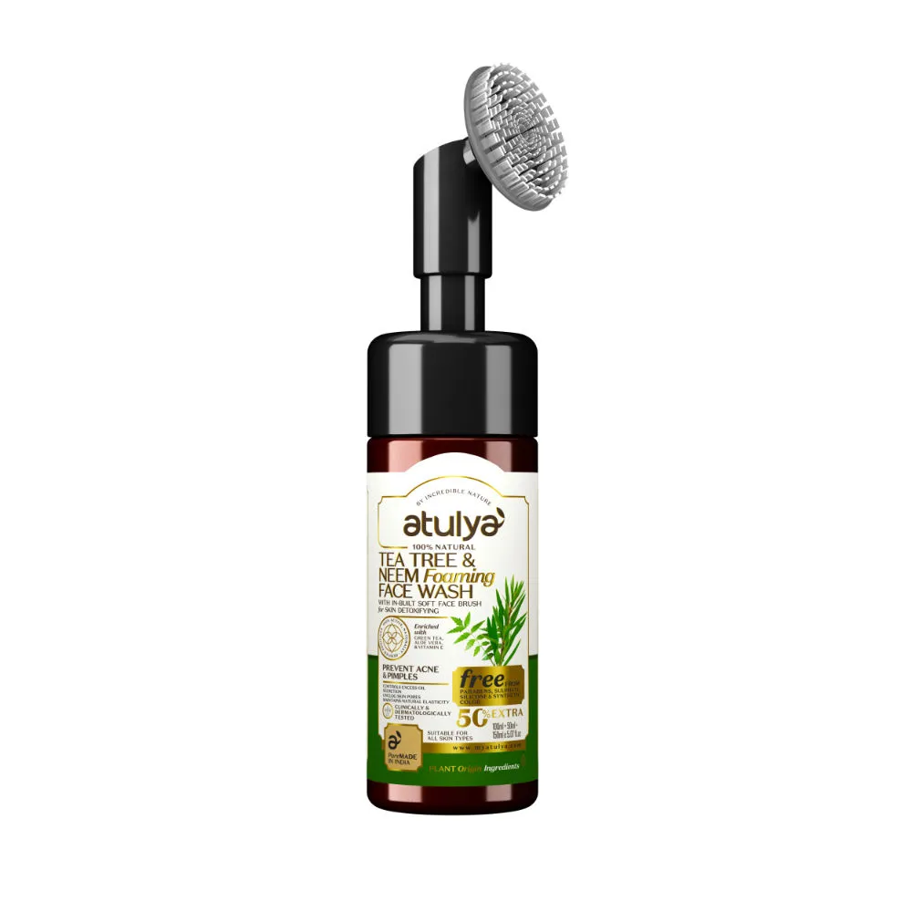 Atulya 100% Natural Tea Tree & Neem Foaming Face Wash with In-Built Soft Face Brush