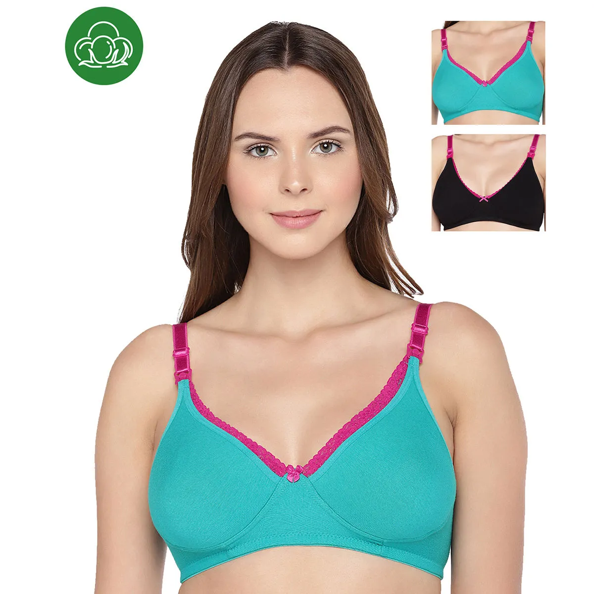 Inner Sense Organic Cotton Antimicrobial Laced Nursing Bra Pack of 3 - Multi-Color