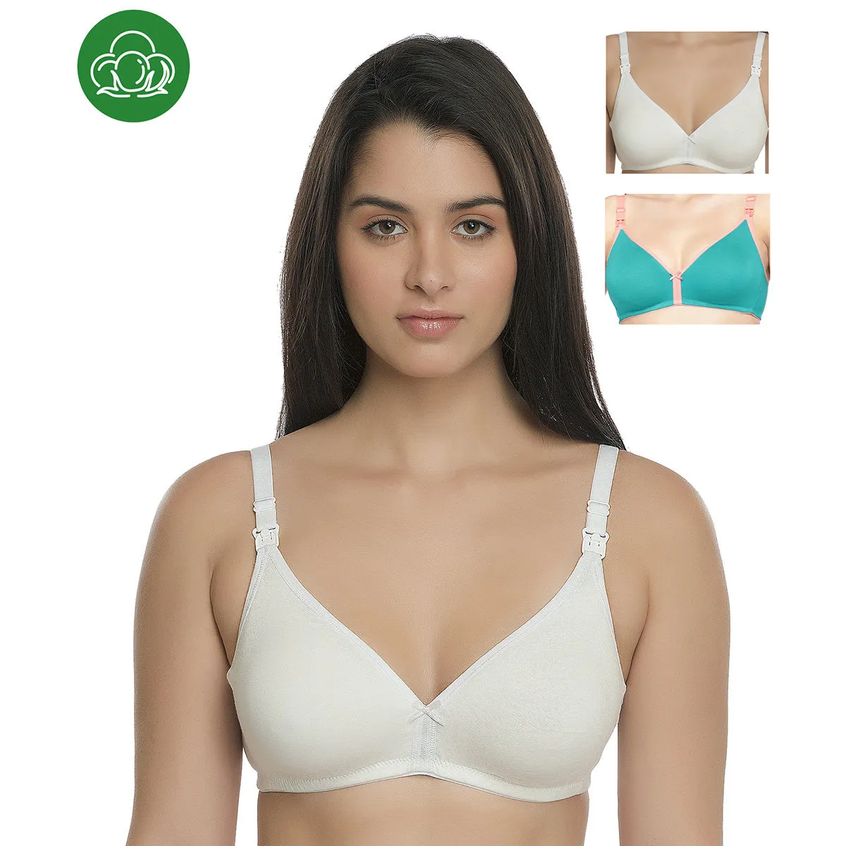 Inner Sense Organic Cotton Antimicrobial Nursing Bra Pack of 3 - Multi-Color