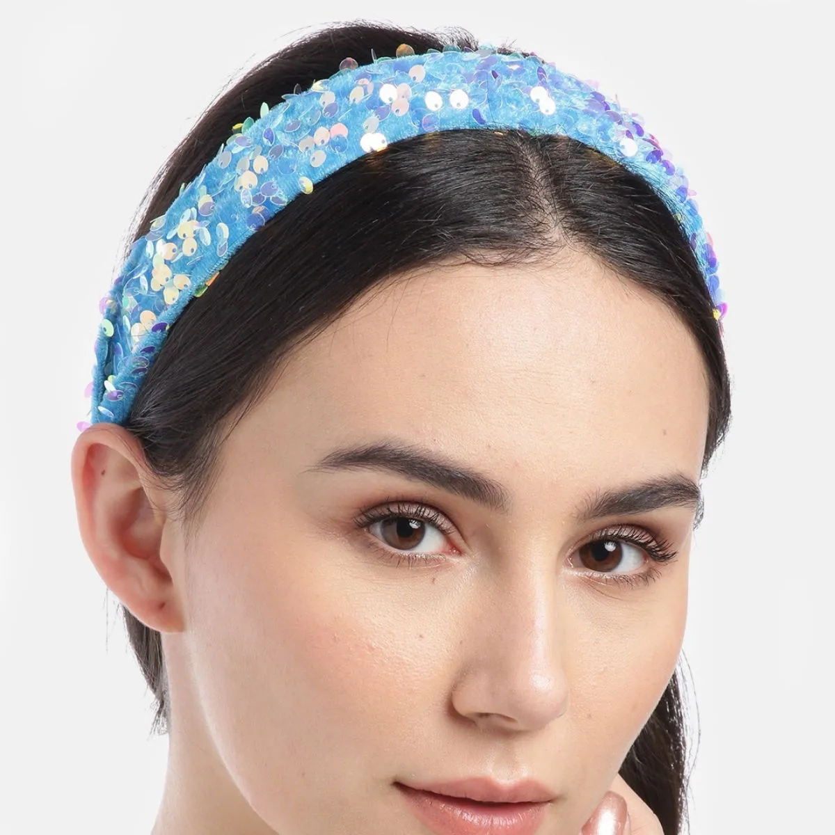 Blueberry Sequins Embellished Blue Velvet Hair Band