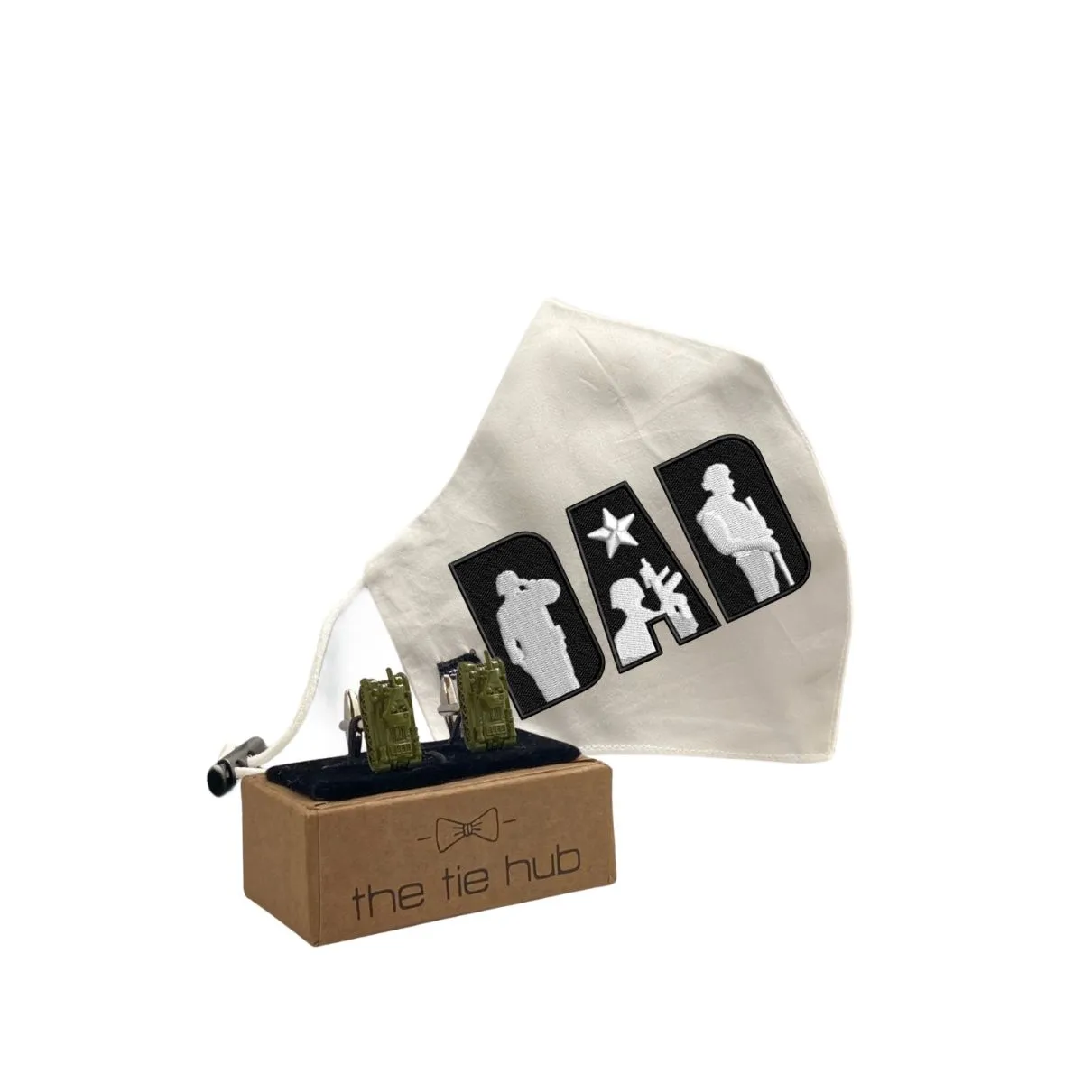 The Tie Hub DAD MILITARY Face Mask with Military Tank Cufflinks