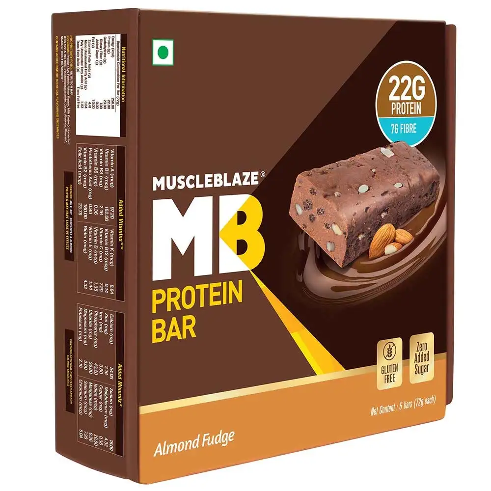 MuscleBlaze Protein Bar (22g Protein) OP,  6 bar(s)  Almond Fudge