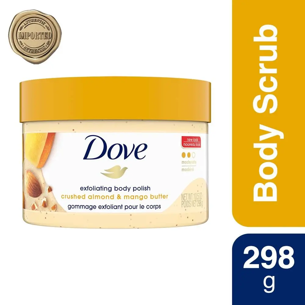 Dove Exfoliating Body Polish Scrub Crushed Almond & Mango Butter for Dry Skin, 298g