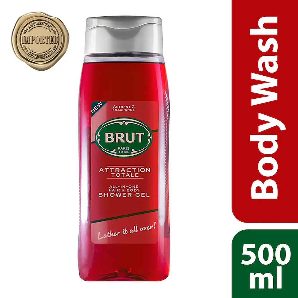 Brut Attraction Totale body wash, All-In-One Hair & Body Shower Gel, 500 ml