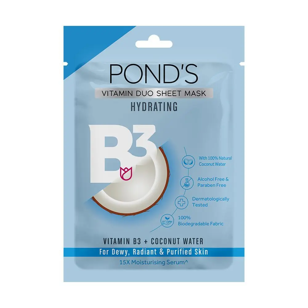 POND'S Hydrating Dewy Radiant Skin, With 100% Natural Coconut Water & Vitamin B3 Sheet Mask, 25 ml