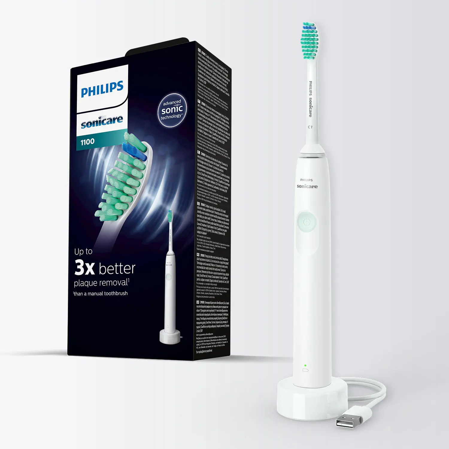 Philips Sonicare ElectricToothbrush - Galway 1100 Series. Built in pressure sensor, Easy Start tech, Quad Pacer , 2 minute smart timer HX3641/11