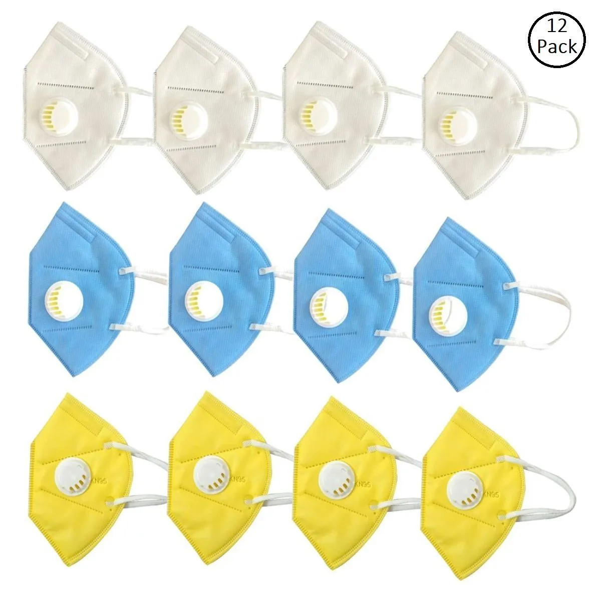 OOMPH Pack of 12 Anti-Pollution Reusable 5 Layer Mask - White Blue Yellow