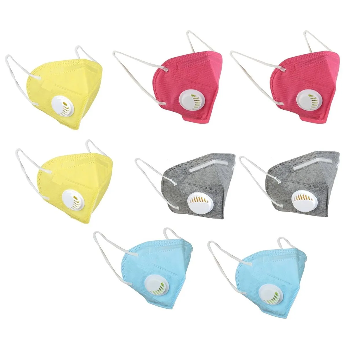 OOMPH Pack Of 8 Kn95/n95 Anti-pollution Reusable 5 Layer Mask Color: Blue,yellow,grey,pink