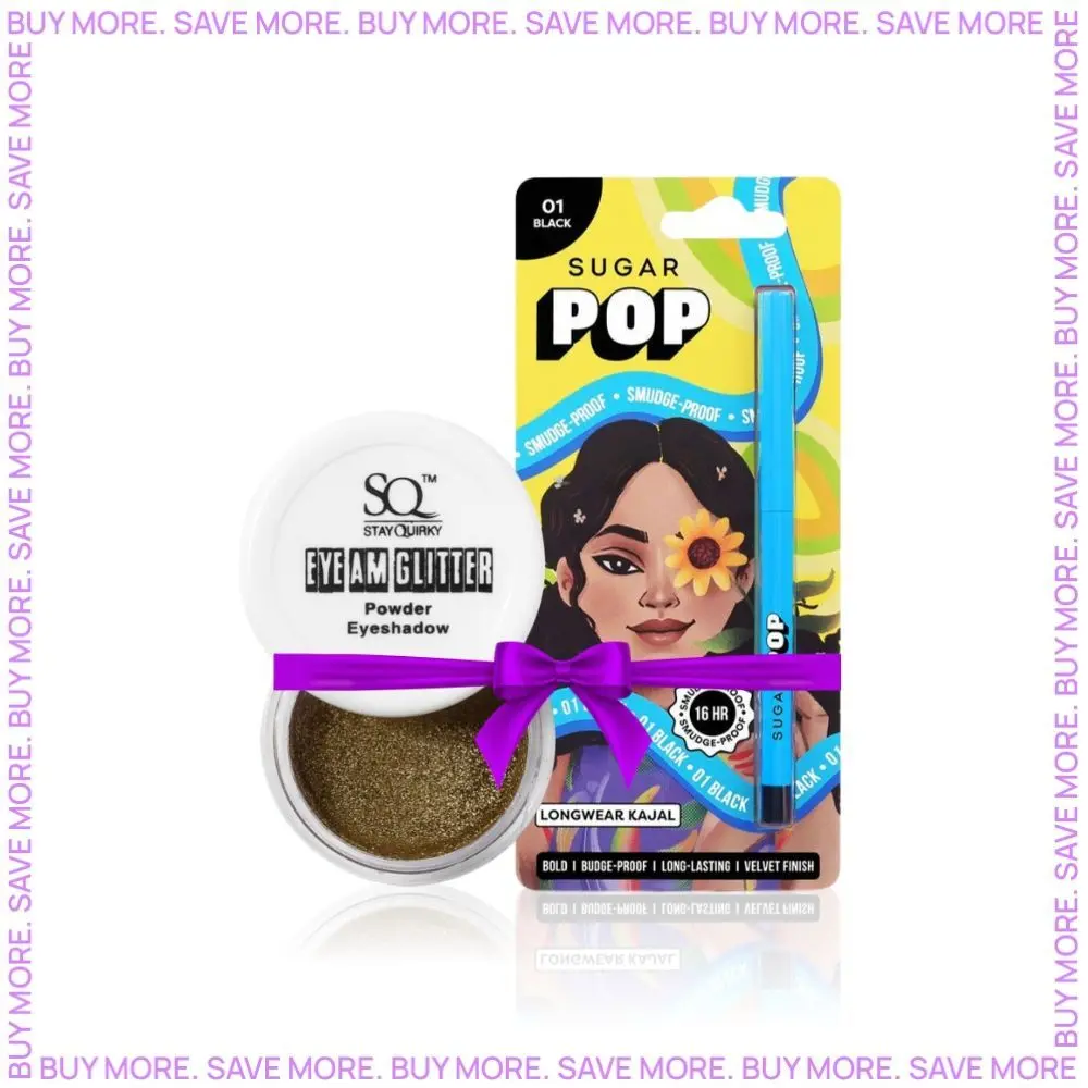 SUGAR POP Longwear Kajal - 01 Black - Intense Dark + SQ Eye Am Glitter- Powder Eyeshadow - Pure Gold Baby (2.5 gm)