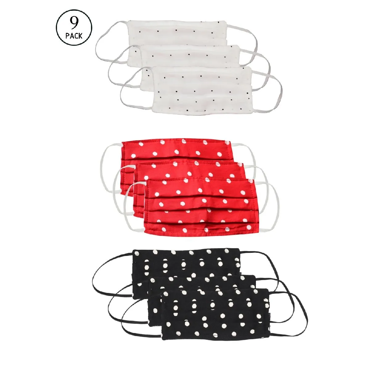 Bellofox 3-Ply Red Red- White & Black Polka Cotton Face Mask (Pack Of 9)