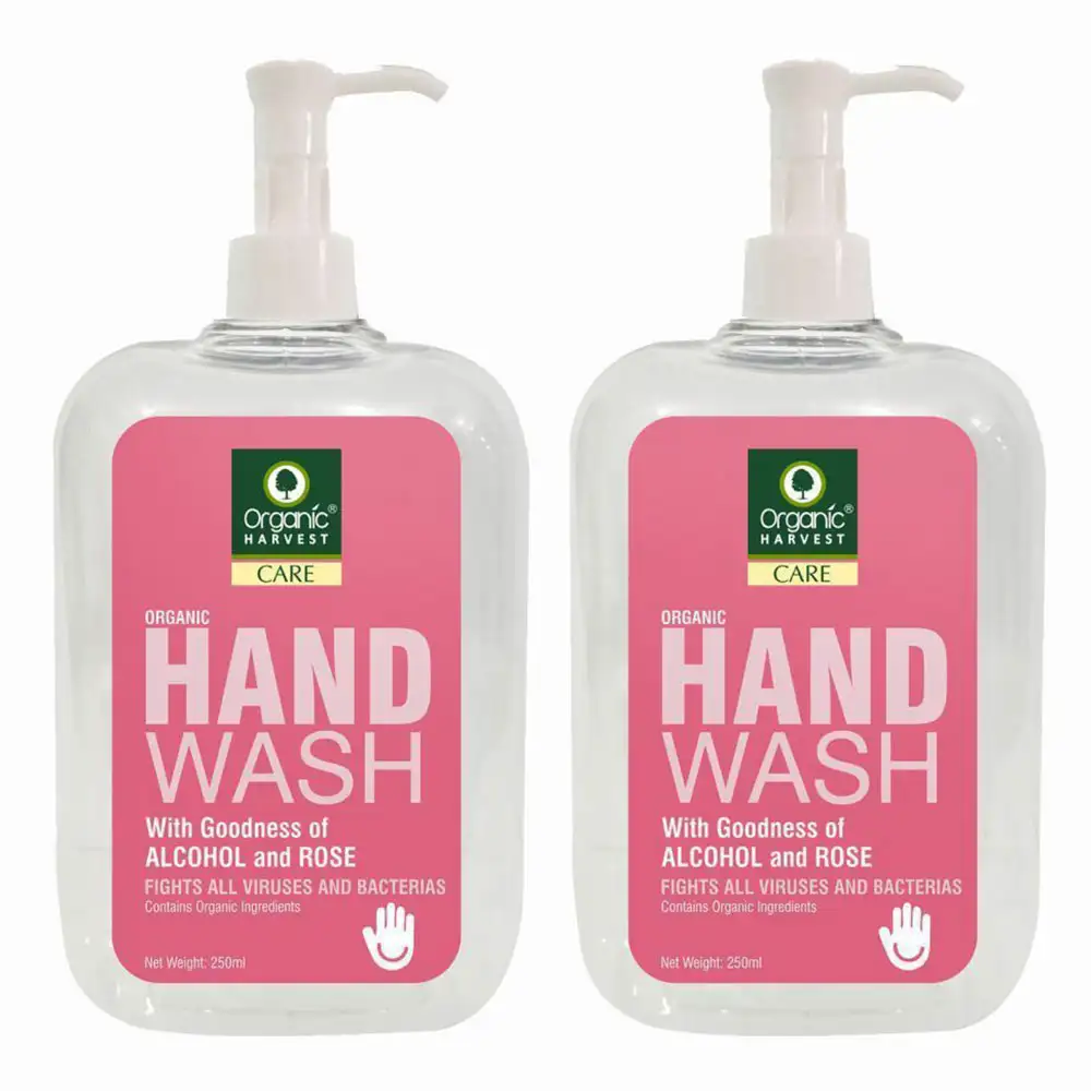 Organic Harvest Hand Wash,  Alcohol & Rose  250 ml  Fights All Viruses & Bacteria (Pack of 2)