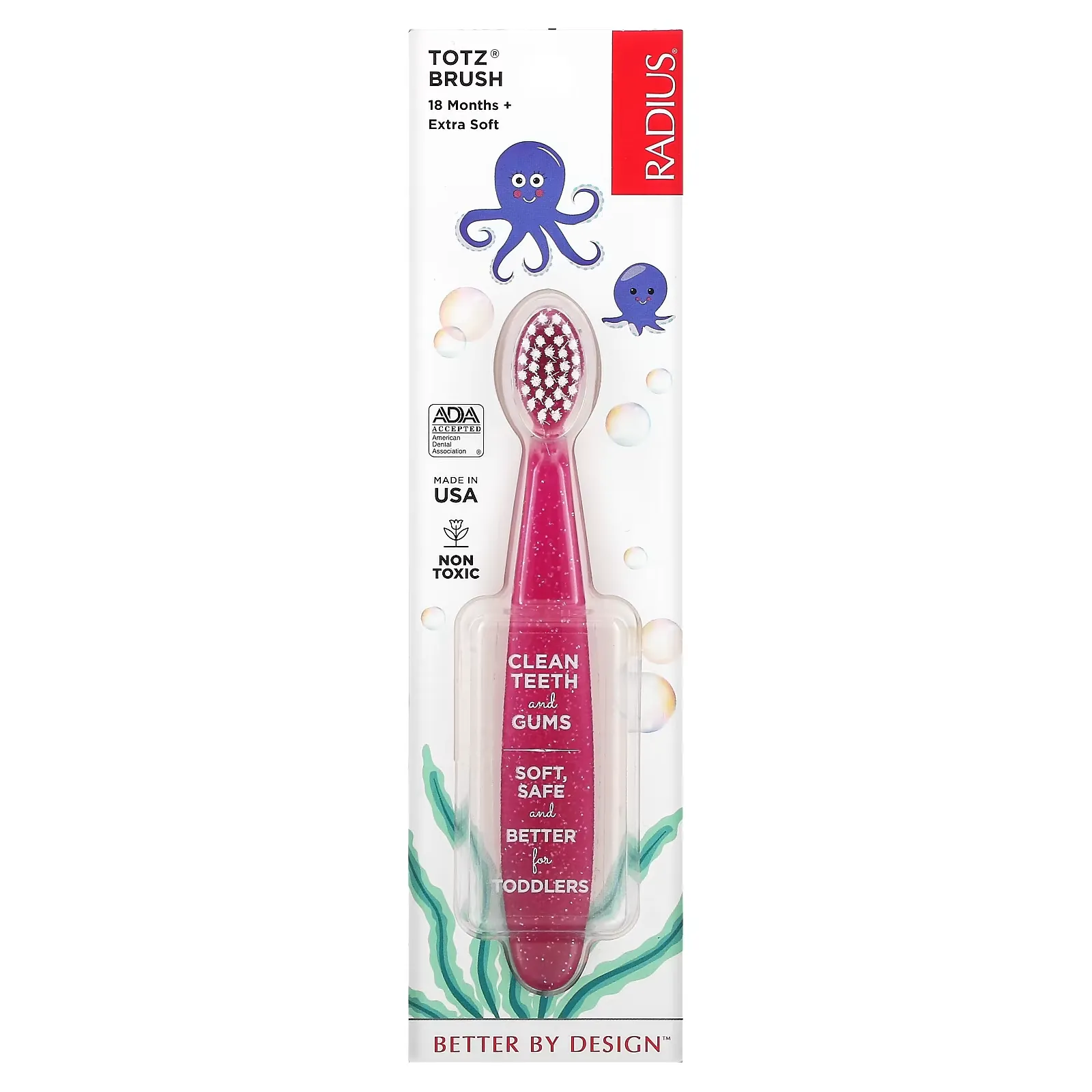 Totz Toothbrush, 18 + Months, Extra Soft, Pink Sparkle, 1 Toothbrush