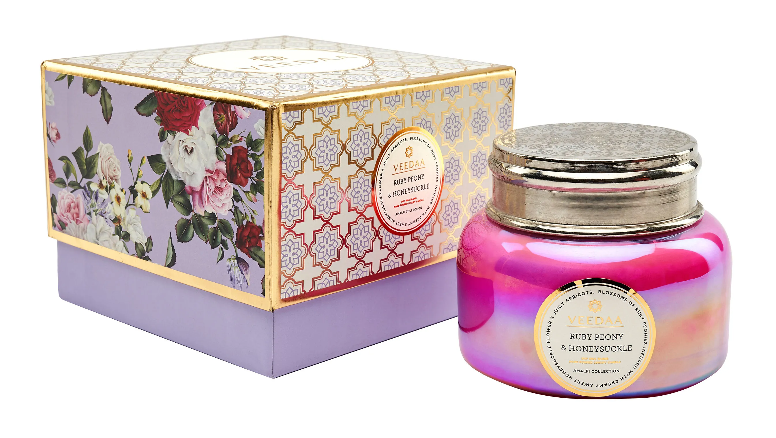 Veedaa Ruby Peony & Honeysuckle Macaron Glass Scented Candle