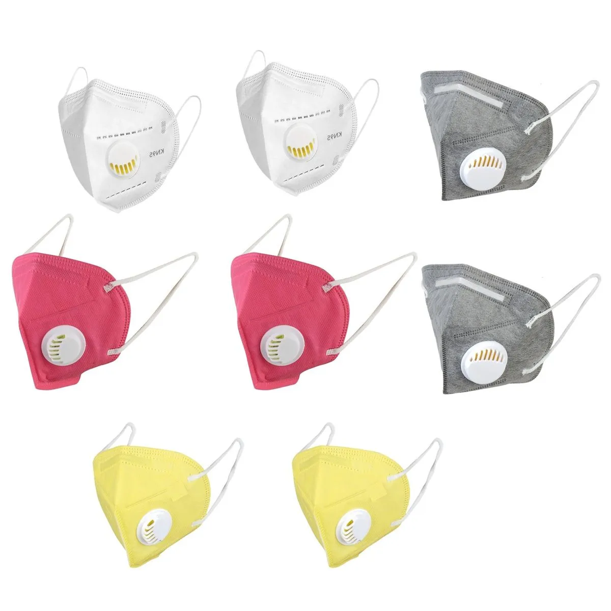 OOMPH Pack Of 8 Kn95/n95 Anti-pollution Reusable 5 Layer Mask Color: White,yellow,grey,pink