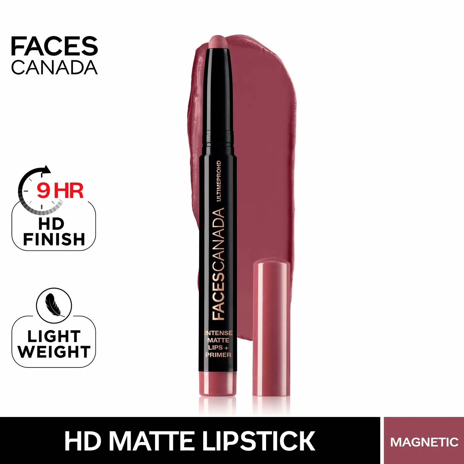 Faces Canada HD Intense Matte Lipstick | Feather light comfort | 10 hrs stay| Primer infused | Flawless HD finish | Made in Germany | Magnetic 1.4g