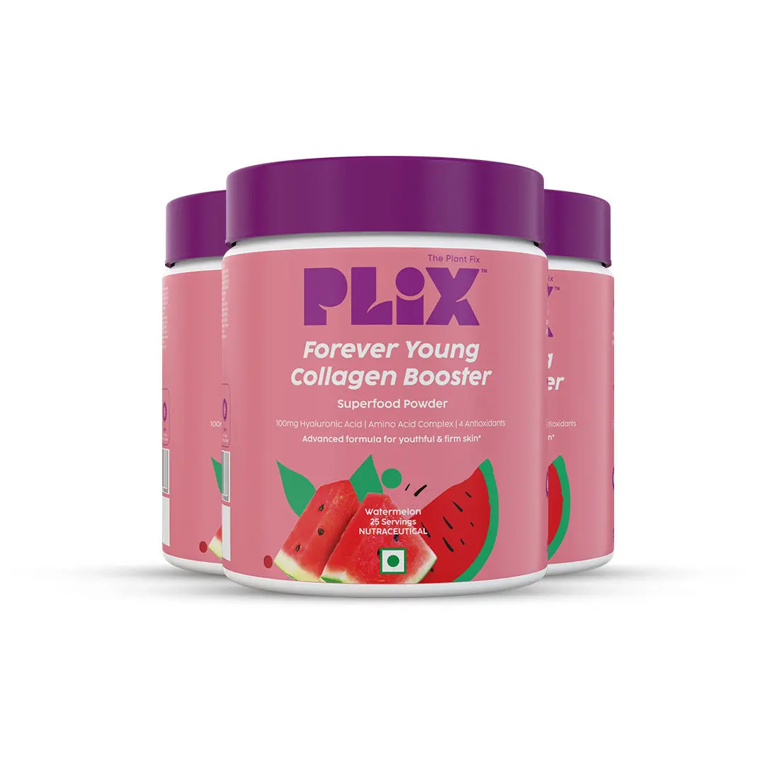 PLIX Plant-Based Collagen, Advanced Anti-Ageing Formula for Skin Elasticity & Renewal, 100mg Hyaluronic Acid, 600mcg Retinol, 40mg Vitamin c, 90mg Silica - 75 Days (Watermelon)