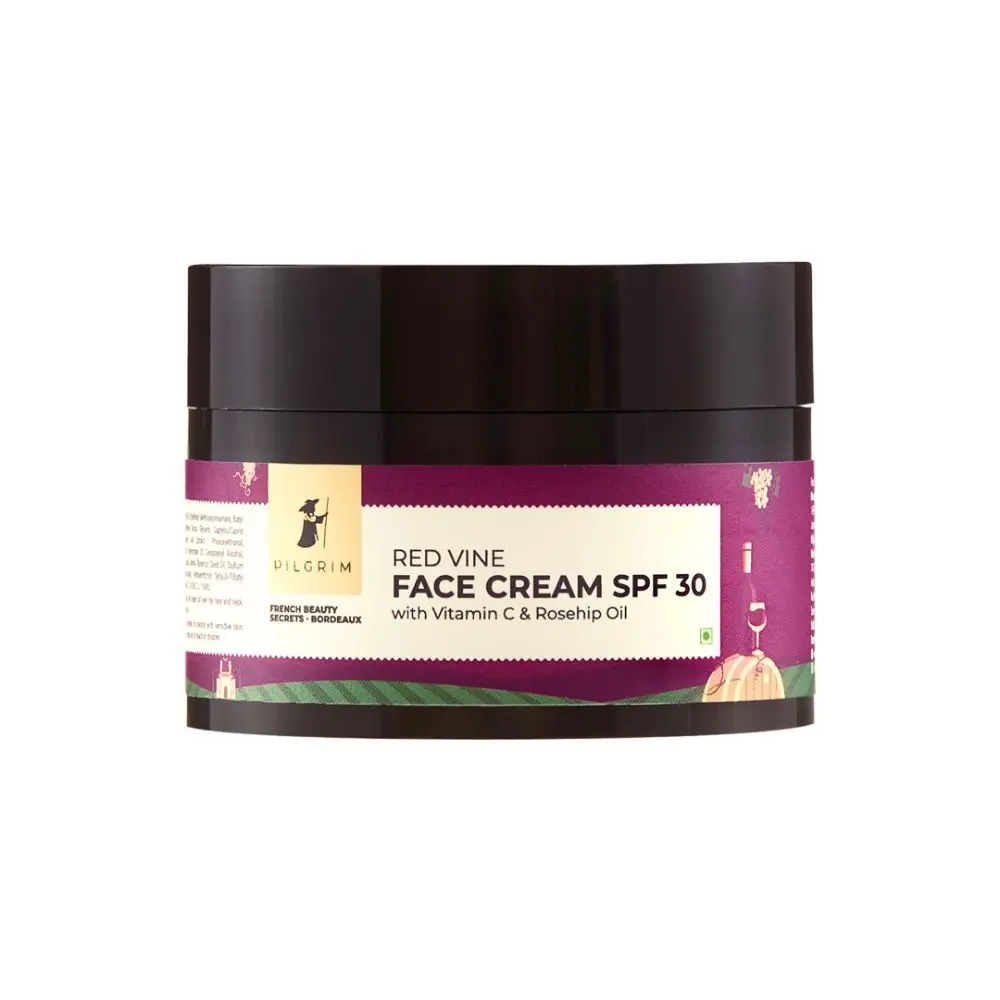 Pilgrim Red Vine Face Cream SPF 30 with Vitamin C & Rosehip Oil | Firm & Radiant Skin, Sun Protection PA+++, Daily Use, Men & Women (50 g)