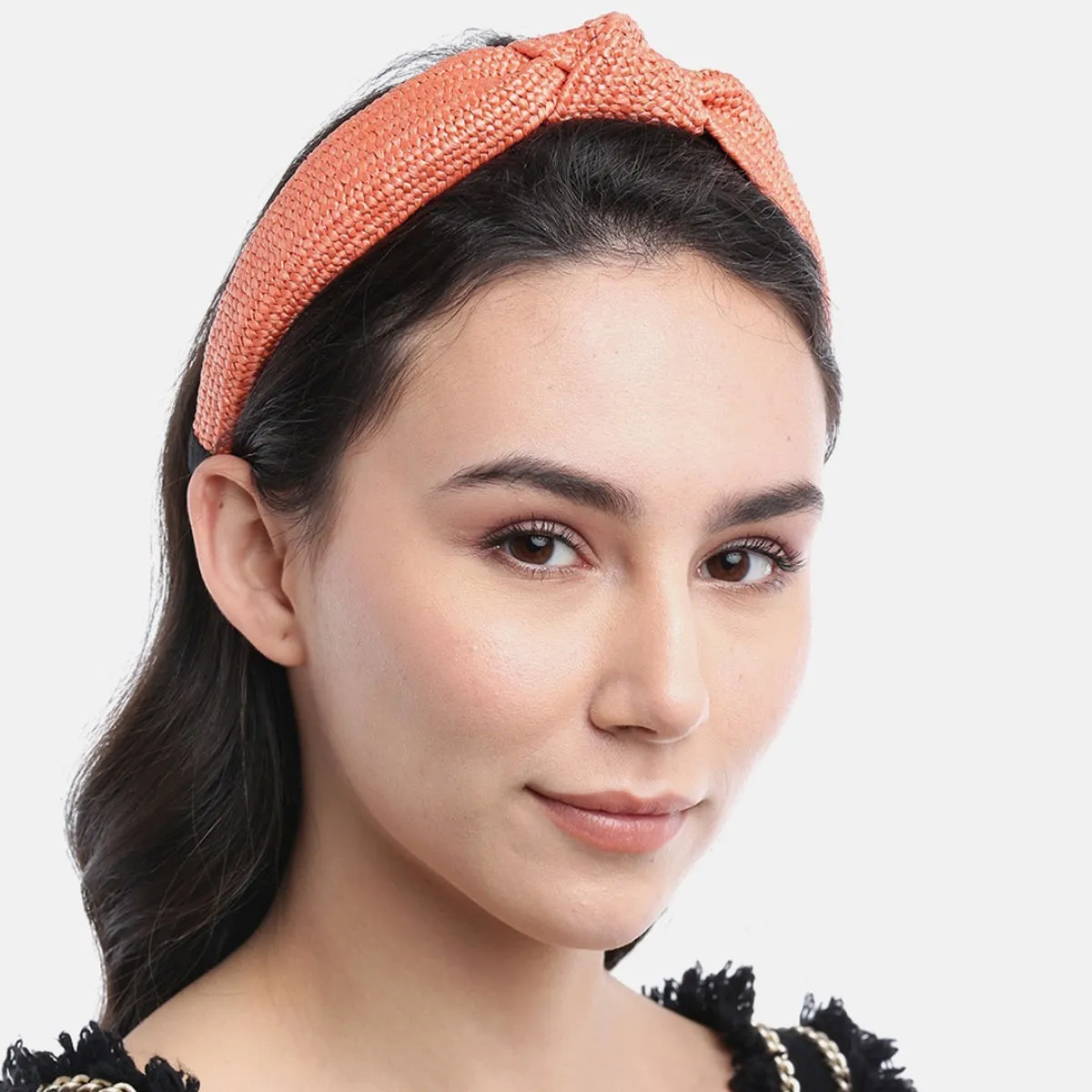 Blueberry Coral Jute Knot Hair Band