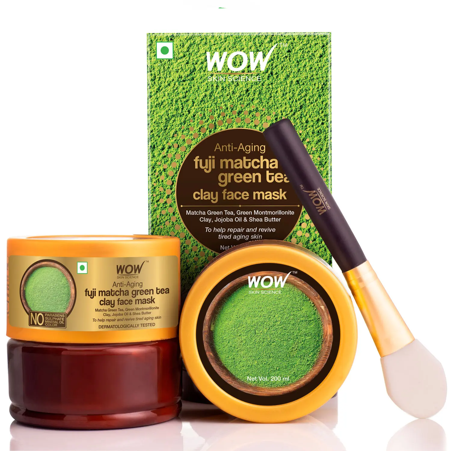 WOW Skin Science Anti-Aging Fuji Matcha Green Tea Clay Face Mask (200 ml)