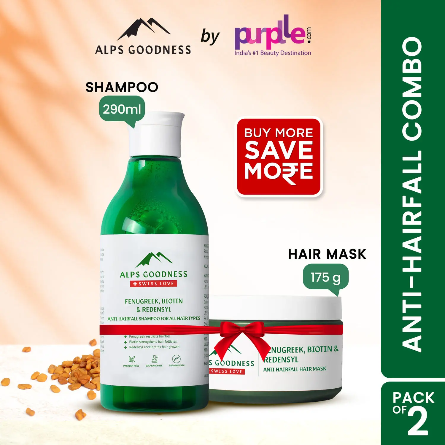 Alps Goodness Fenugreek Biotin & Redensyl Anti Hair Fall Hair Mask (175 g)+ Anti Hairfall Shampoo (290 ml)