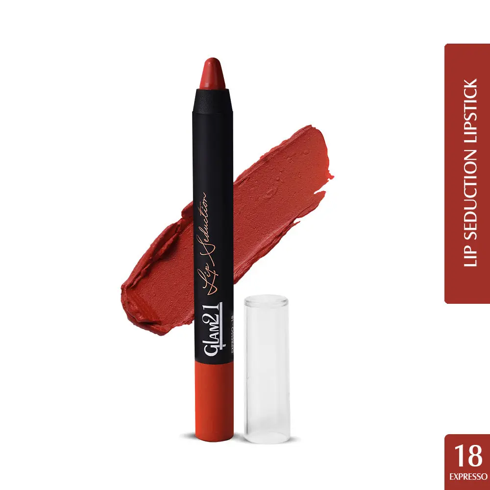 Glam 21 Lip Seduction Non- Transfer Crayon Lipstick| Lightweight & Longlasting|Creamy Matte Formula - 2.8gm|Expresso|18