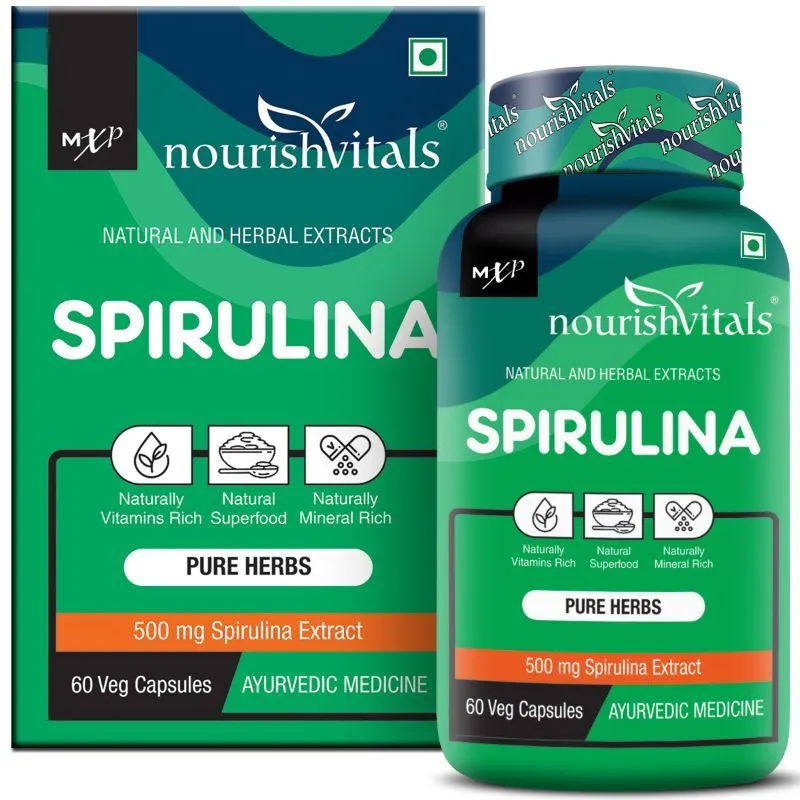 Nourish Vitals Spirulina Pure Herbs - 500mg Spirulina Extract - Naturally Vitamins Rich