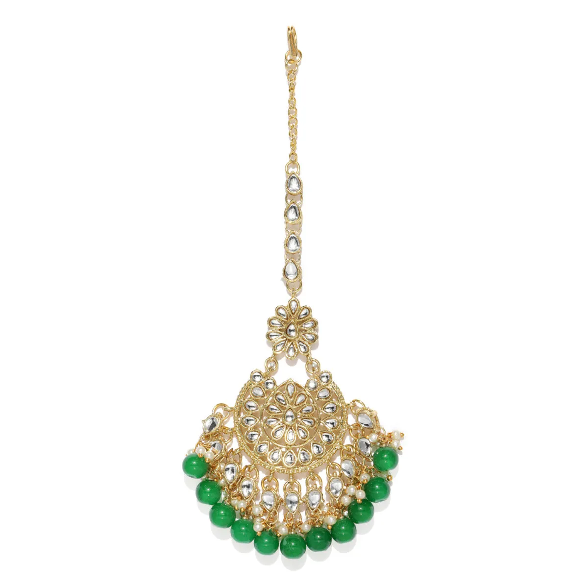 Zaveri Pearls Kundan & Green Beads Wedding Collection Maang Tikka - ZPFK9403