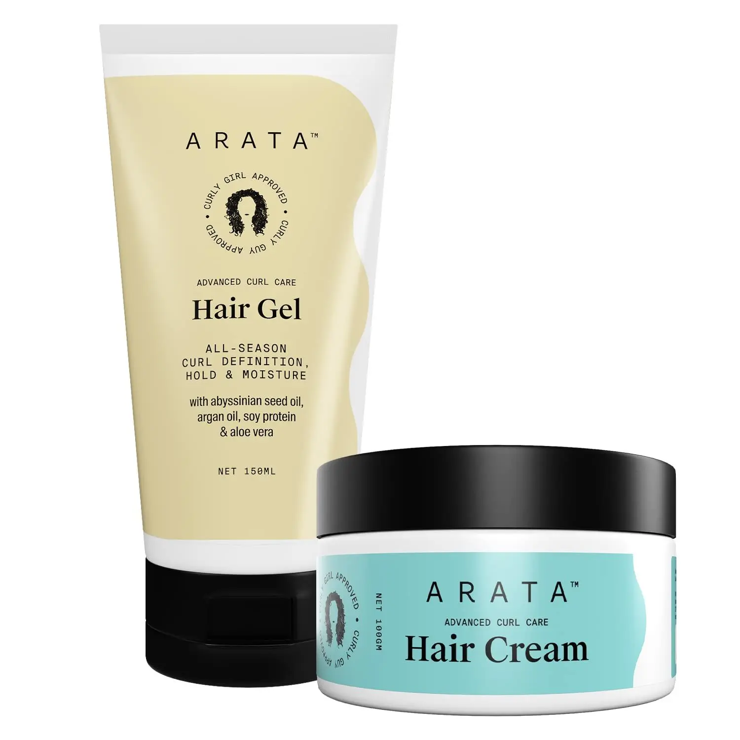 Arata Advanced Curl Care Hair Cream (100 GM) & Advanced Curl Care Hair Gel (150 ML) | Intensive Moisture & All-Season Curl Definition | Natural Oils, Protein, Aloe Vera & Shea Butter | CG Approved