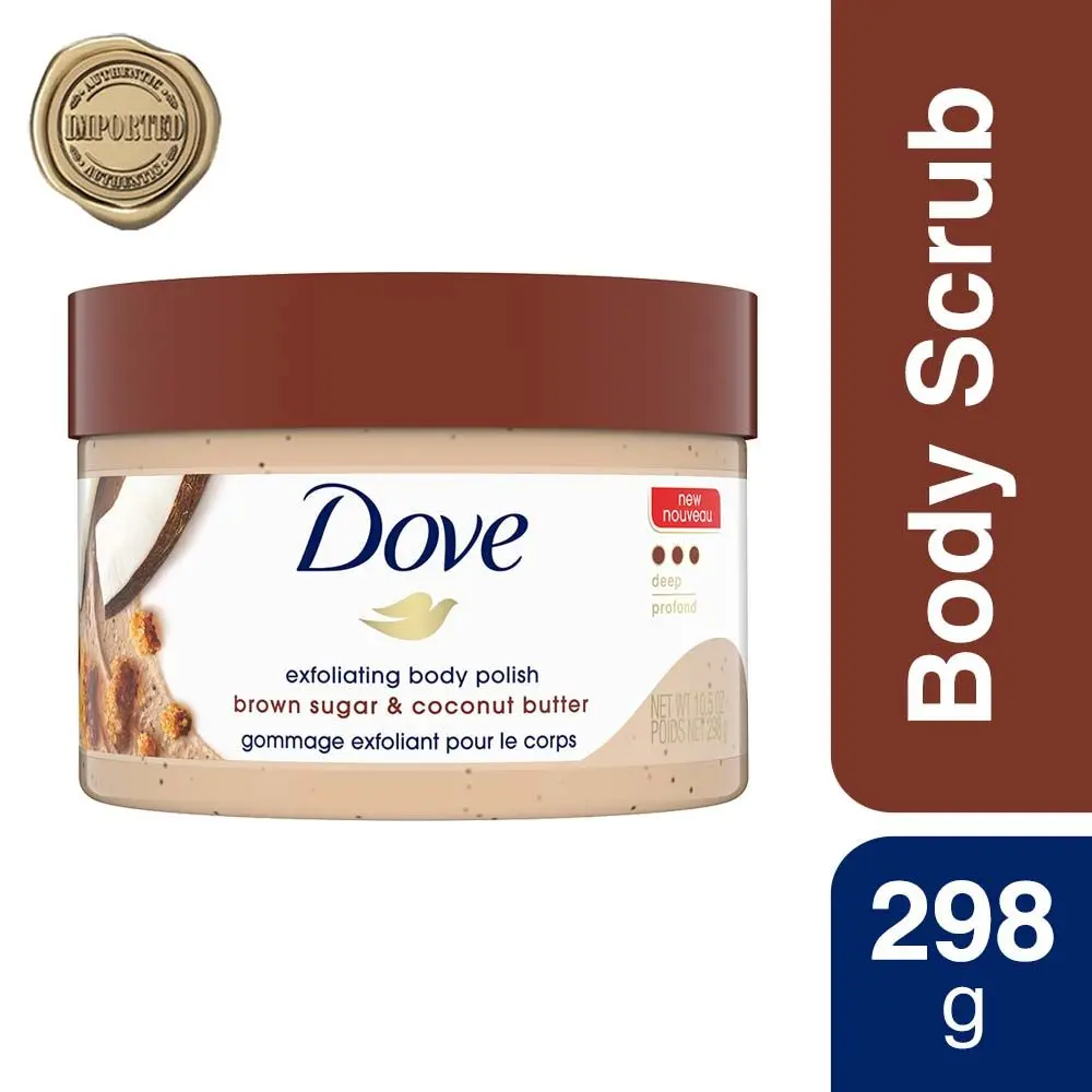 Dove Exfoliating Body Polish Scrub Brown Sugar & Coconut Butter for Dry Skin, 298g