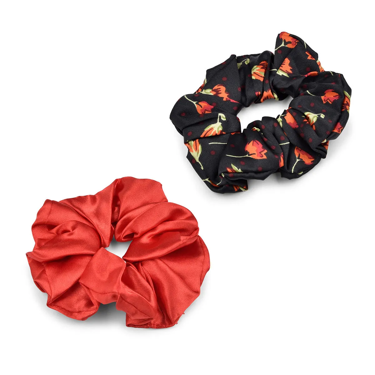 Toniq Set Of 2 Satin Solid & Printed Combo Scrunchie For Women.(osxxih38)