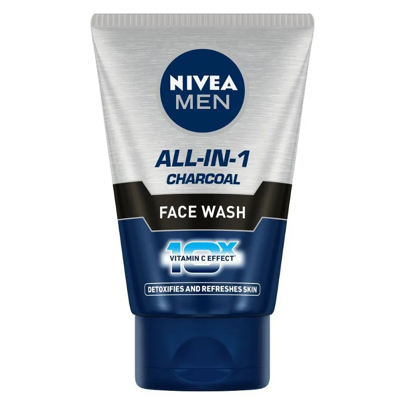 NIVEA Men Face Wash, All in 1 Charcoal, to Detoxify & Refresh Skin with 10x Vitamin C Effect