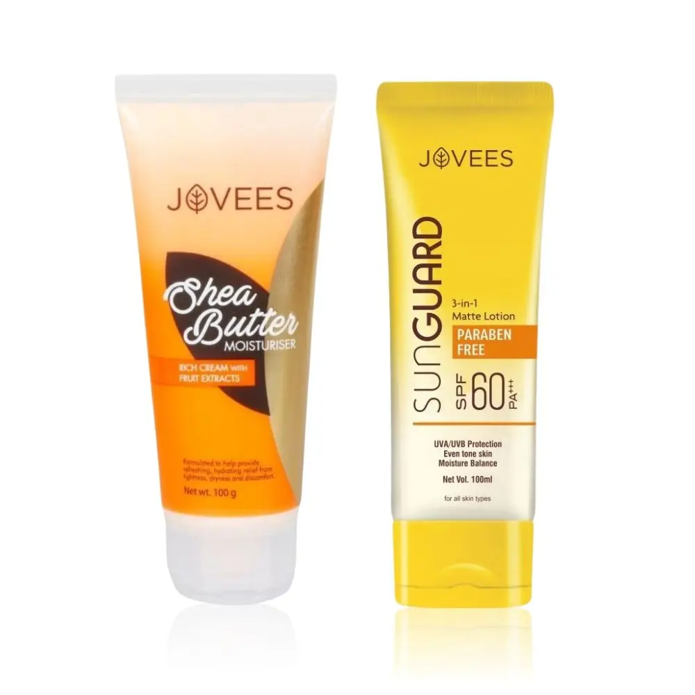 Jovees Moisturize & Protect Combo | Shea Butter Moisturizer 100gm | Jovees Herbal Sun Guard Lotion SPF 60 100ml