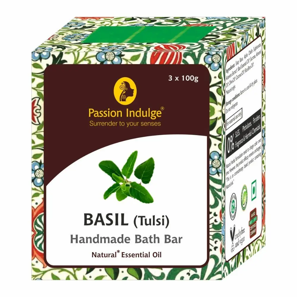 Passion Indulge BASIL Handmade Bath Bar Soap - 100GM Each ( PACK OF 3 )