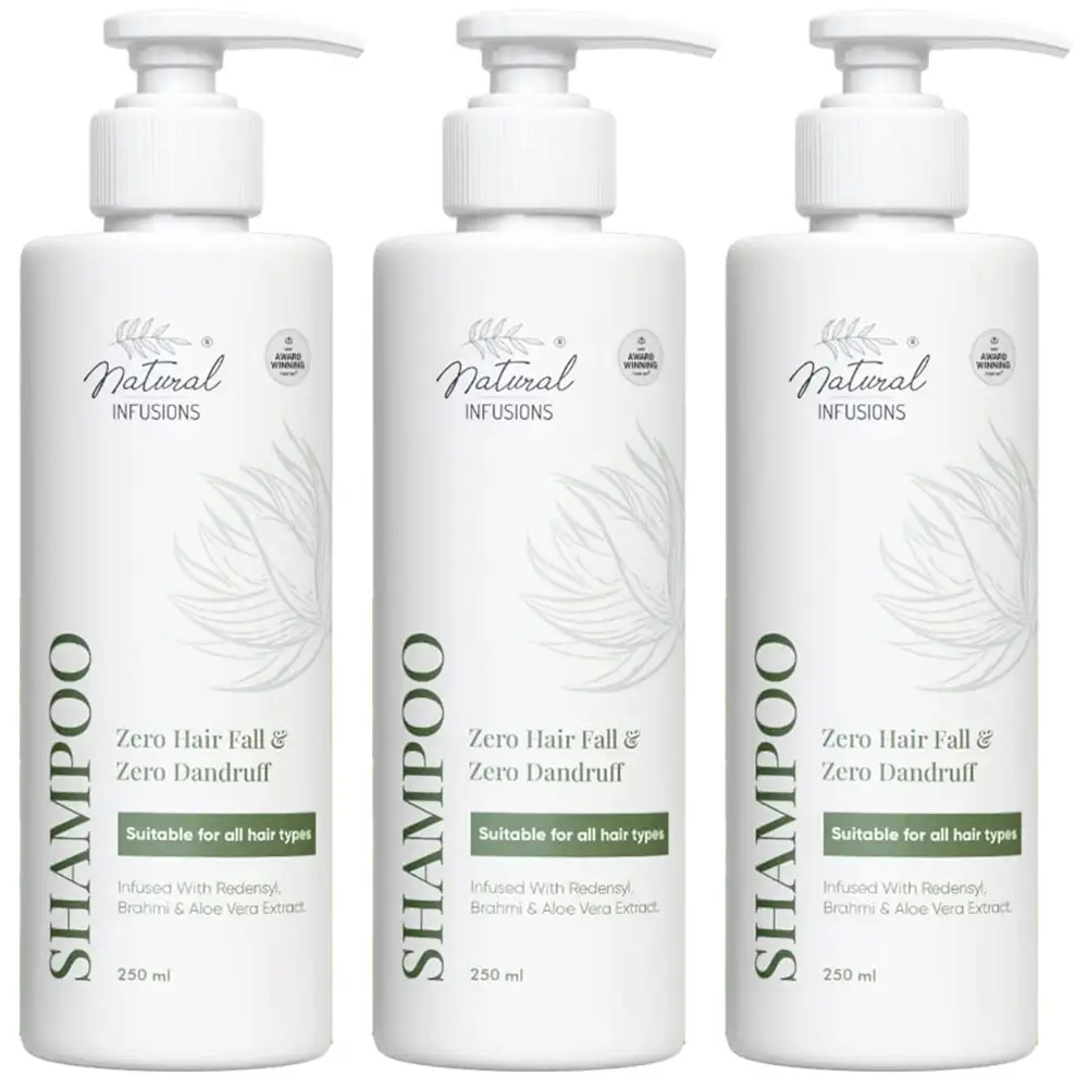 Natural Infusions Zero Hair Fall & Zero Dandruff Shampoo,  250 ml  Infused with Redensyl (Pack of 3)