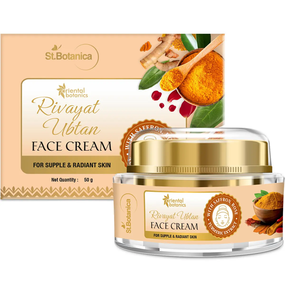 Oriental Botanics Rivayat Ubtan Face Cream For Supple And Radiant Skin With Saffron, Rose And Turmeric Extract (50 g)