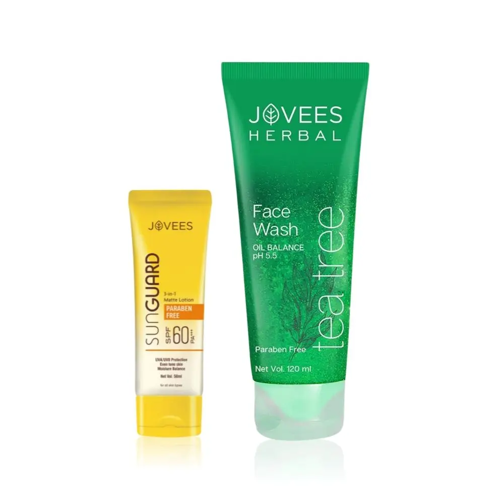 Jovees Skincare Combo | Sun Guard Lotion SPF 60 50ml | Tea Tree Oil Control Face Wash 120 ML