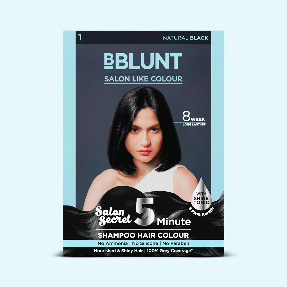 BBLUNT Natural Black 5 Minute Shampoo Hair Colour for 100% Grey Coverage - 20ml X 5