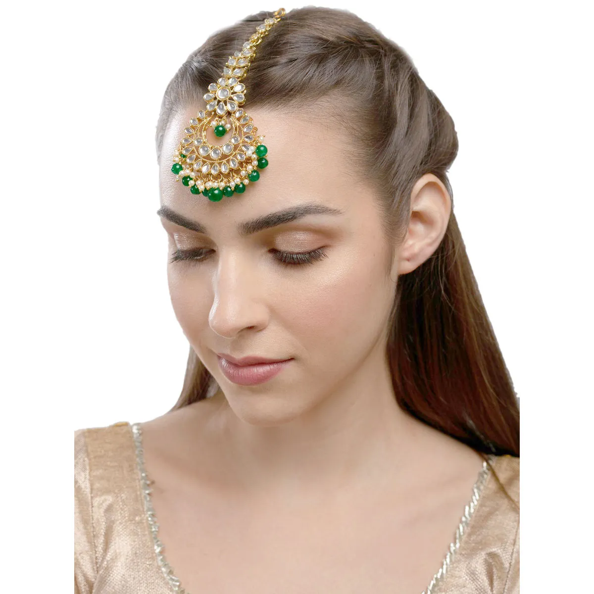 Zaveri Pearls Kundan & Green Beads Wedding Collection Maang Tikka - ZPFK9488