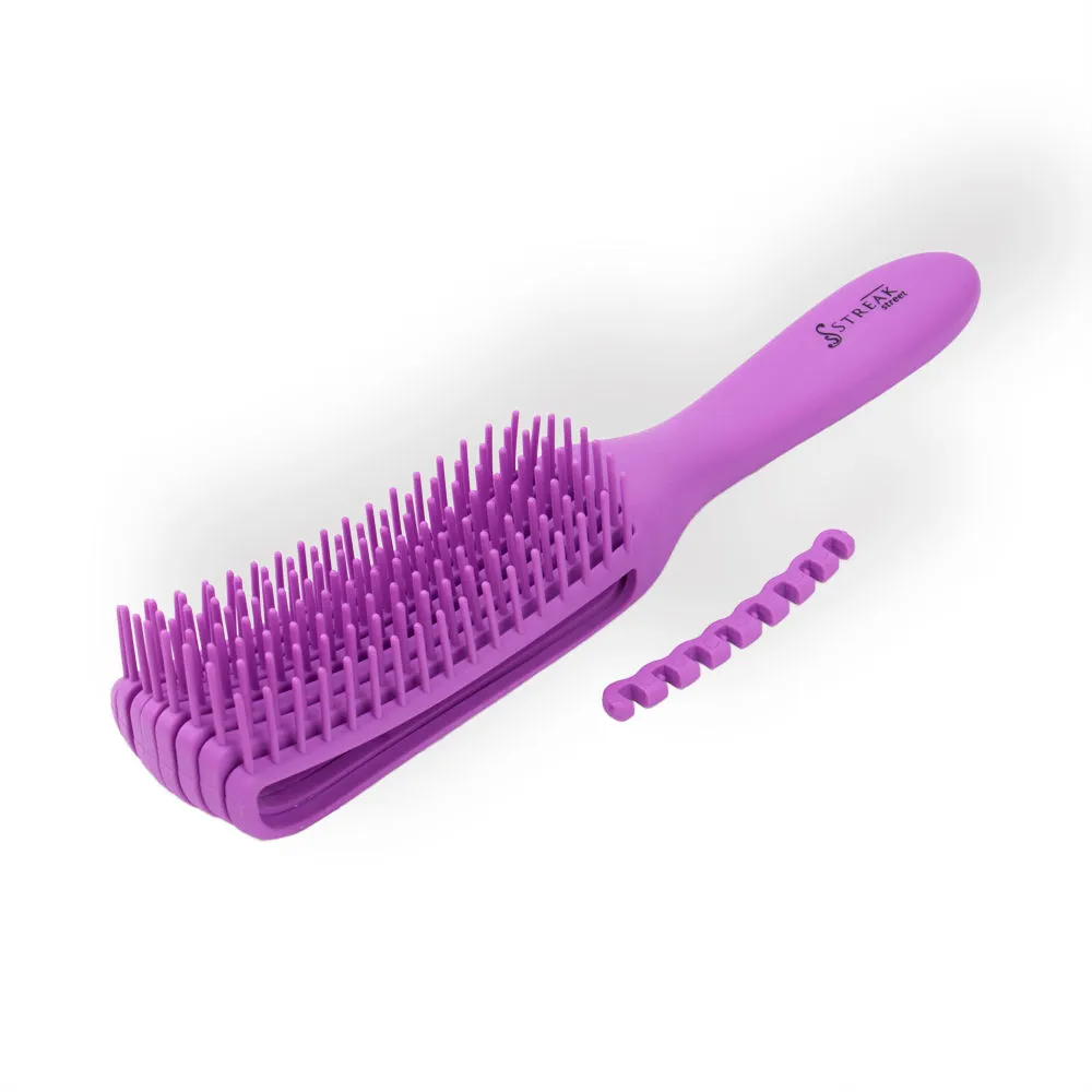 Streak Street Wet And Dry Hair Detangler Hair Brush With Spacing Clip - Purple