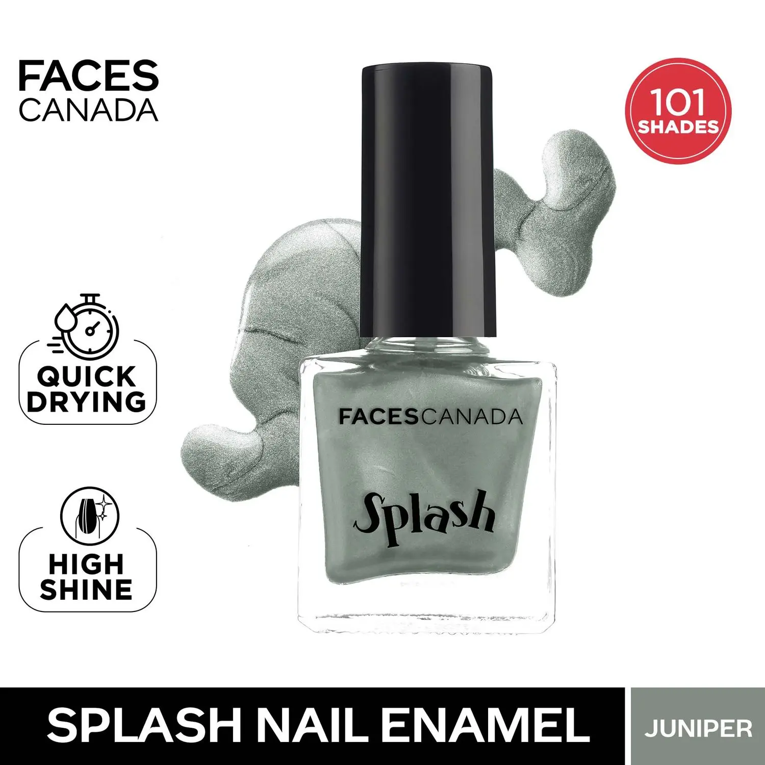 Faces Canada Splash Nail Enamel | Fast Dry | High Shine | Long Lasting | No Chip Formula | No Harmful Chemicals | Shade - Juniper 8ml