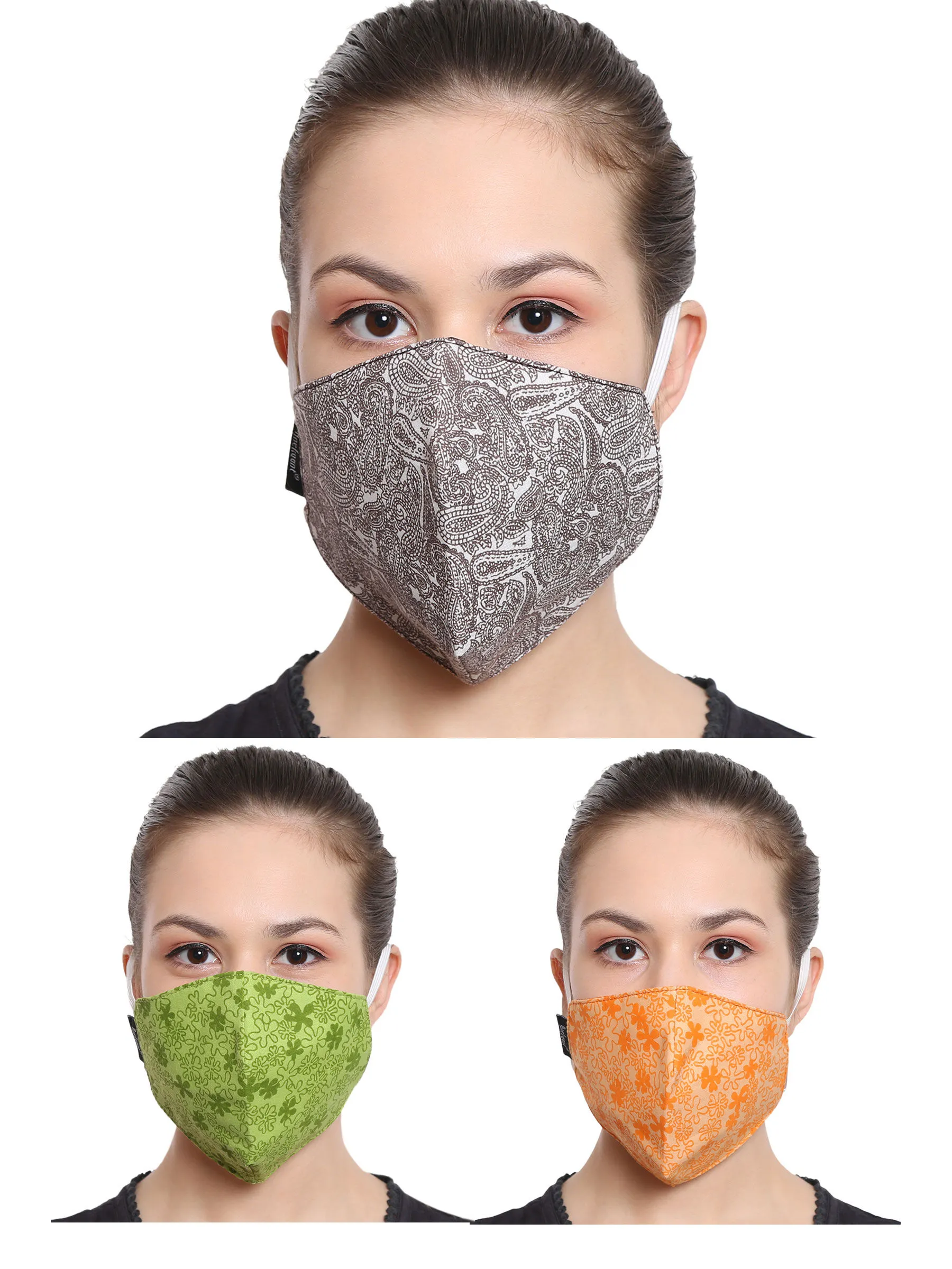 Anekaant Multicolor 3-Ply Reusable Poly Cotton Printed Fabric Fashion Mask (Pack Of 3)