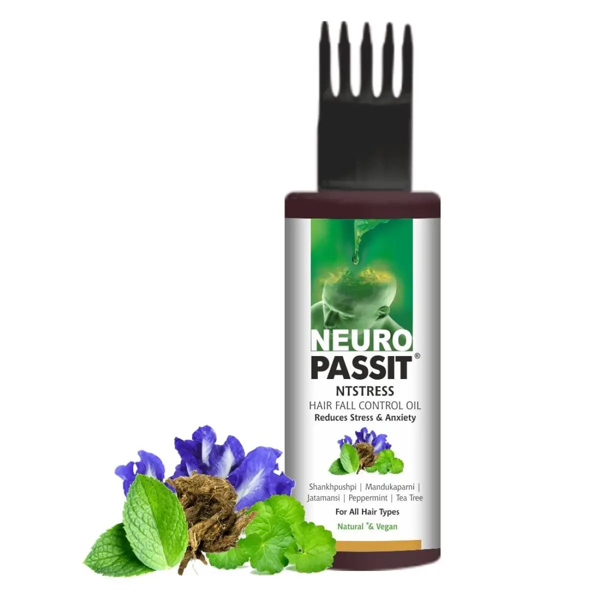 Passion Indulge Natural Neuropassit NTstress Hair fall control & Cooling oil, Reduce Stress & Anxiety | Anti Dandruff | Promote Good Sleep | Natural & Vegan | All Hair Type - 100ml