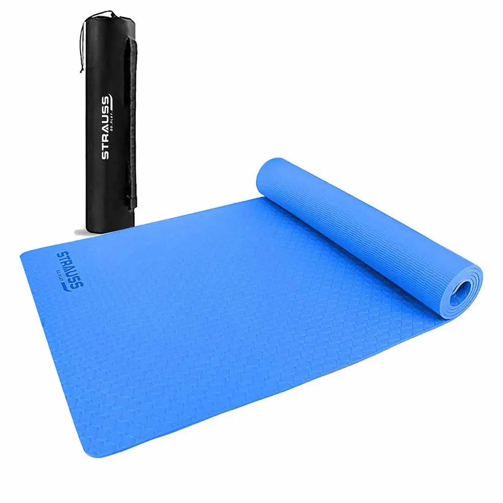 Strauss Anti Skid TPE Yoga Mat with Carry Bag,  Sky Blue  6mm